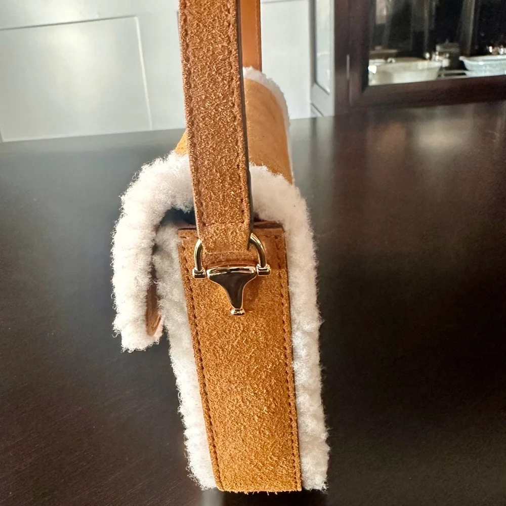 Gucci 1955 Horsebit Mini Shearling Trim Shoulder Bag - Picture 3 of 9